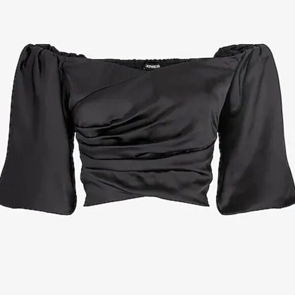 Express satin wrapped off the shoulder crop top, xlarge - Picture 2 of 6